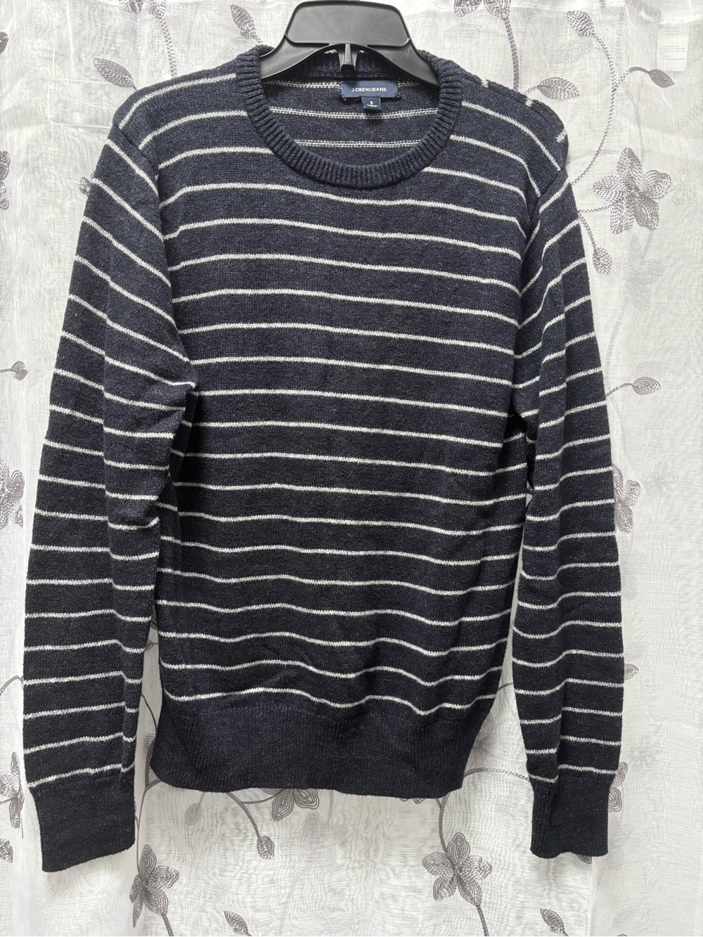 J. Crew Navy and White Striped Crewneck Sweater - Picture 1 of 4